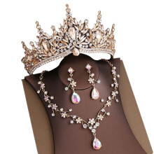 Baroque Wedding Crown for 3-Pack Tiara Earrings Jewelry Set Champagne Crystal Birthday Gift Gold Champagne Gold
