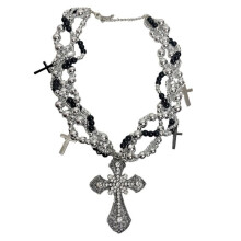 Dark Punk Gothic Lolita Necklace - Pearl with Crucifix , Catholic Crystal, Unique Pearl Jewelry Gifts for Women B