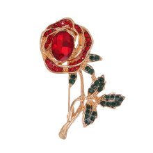 Retro Rose Flower Brooch Pins for Women Crystal Lapel Pins Elegant Cubic Zirconia Crystal Rhinestone Brooch Pin Red