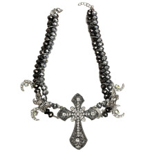 Dark Punk Gothic Lolita Necklace - Pearl with Crucifix , Catholic Crystal, Unique Pearl Jewelry Gifts for Women A
