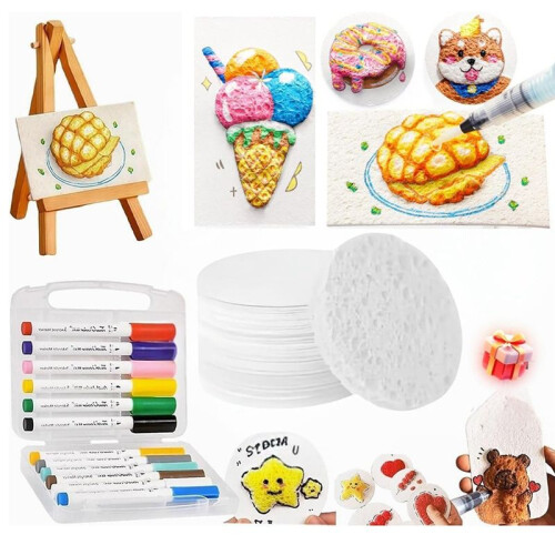 Magic Puffy Paint,3D Drawing Magic Canvas Sponge,Puffy Popcorn Drawing Texture Painting Kit,DIY Bubble Drawing Pens 1
