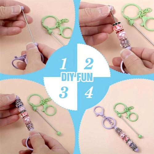 Beadable Keychains Bars Bulk Blank Beaded Metal Keychain for  DIY Gift Backpack Decoration Pendan 2