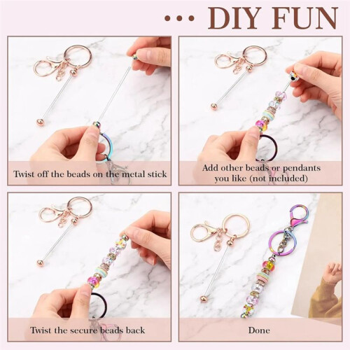 Beadable Keychains Bars Bulk Blank Beaded Metal Keychain for  DIY Gift Backpack Decoration Pendan