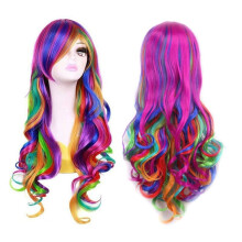 Lady Rainbow Longo Encaracolado Perucas Moda Cosplay Fantasia Cabelo Anime Peruca Completa Ondulada para Festa 70cm
