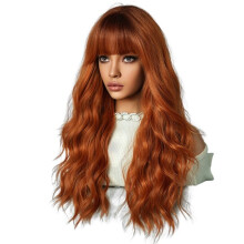 Pumpkin Orange Dyed 64cm Wig Female Long Curly Hair Wave Curly Hair Whole Full Set Natural Wig
