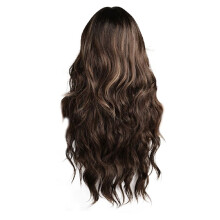 European and American Style Wig Black Brown with Bangs Wave Long Curly Hair Chemical Fiber Curls Highlighting Wig