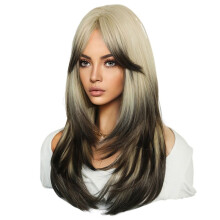 64cm European and American Simulation Wig Female Long Hair Center Parted Full  Set Long Hair Female Set  Wig,E