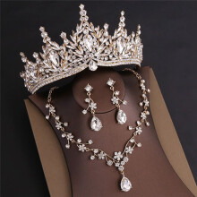 Baroque Wedding Crown for 3-Pack Tiara Earrings Jewelry Set Champagne Crystal Birthday Gift Gold Sets