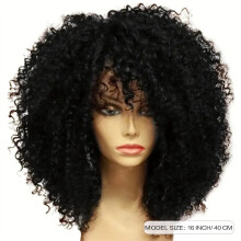16 Inch for Afro Kinky Curly Hair Wigs with Bangs Soft Fluffy Synthetic Fiber None Lace Wigs for Party Cosplay(A)