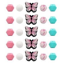 Butterfly Beads Silicone Beads for Keychain Making, Round Silicone Beads for Jewelry Making DIY Crafts