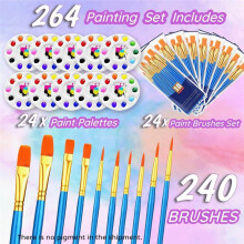 264PCS Paint Brushes and Palettes Set,24Pack of 240PCS Paint Brushes Bulk, 24 Paint Paint Trays, Artist Acrylic Brushes