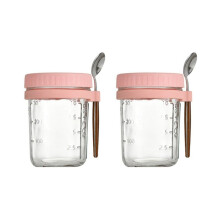 Recipiente Hermético para Taza de Desayuno, Tarro de Avena con Tapa y Cuchara, Taza de Avena Portátil para Ensaladas, Cereales, Rosa, 2 Uds.