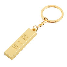 Faux 9999 Miniature Gold Tone Bar Pendant Key Chain