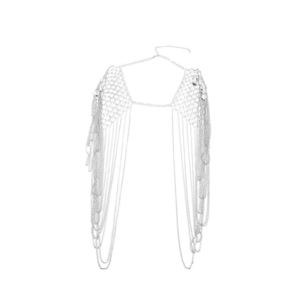 Vintage Punk Harness Bikini Body Link Epaulet Shoulder Chain Necklace Collar Dangling Tassel Silver 6033107969165