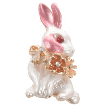 Rabbit Flower Wrench Enamel Brooches Women Men Alloy Rhinestone Animal Wedding Banquet Party Brooch