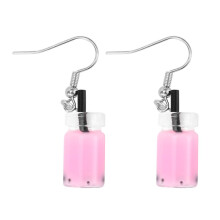 Drôle de Citron Glace Thé Noir Perle Thé au Lait Boucles D'Oreilles Boba Bubble Tea Boucles D'Oreilles DrôLes pour Femmes, Rose