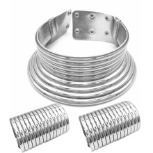 African Necklace Jewelry Sets Exaggerated Choker Necklace Two-Hand Bracelet Women Wedding Party Set Jewelry Silver Color