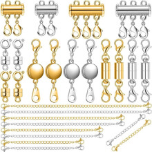 26Pc Necklace Extender and Magnetic Jewelry Clasp,Layering Clasps and Bracelet Extender Chain for Easier Wearing Jewelry