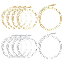 10-Delige Bedelarmbandset, 18-Karaats Vergulde Paperclipketting - 16 cm Verstelbare Bedelarmbanden van Roestvrij Staal