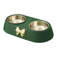 1PC Dog and Cat Food Bowls Bowtie Dog Food Drinking Double Bowl Pet Supplies Green
