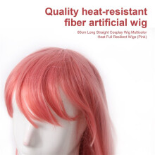 Peruca Cosplay Longa Reta de 80Cm Perucas Multicoloridas de Calor Totalmente Resilientes (Rosa)