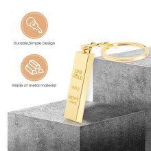 Faux 9999 Miniature Gold Tone Bar Pendant Key Chain Ring