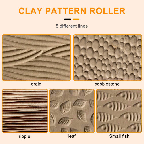 5PCS Pottery Tools Wood Hand Rollers for Clay Clay Stamp Clay Pattern Roller 2