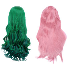 2Pcs Straight Cosplay Wig Multicolor Heat Full Resilient Wigs - 80Cm Long & 68Cm Long Dark Green