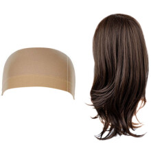 2 Pcs Hair Wig  Stretch Mesh Wig Cap & 1Pcs Women Hair Wigs Natural Wave Dark Brown Side with Bangs