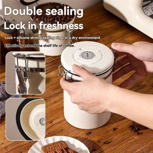 1.8L Sealed Container 304 Stainless Steel with Spoon with Dated Coffee Bean Storage Box Exhaust Valve Storage Container B 2