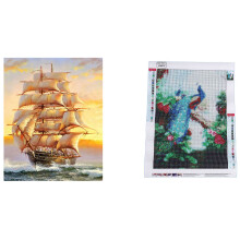 2Set 5D DIY Diamond Painting Embroidery Stitch Round Rhinestone Unfinished Home Decoration Gift,Boat &