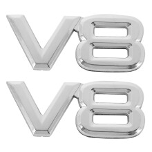 2X 7.5x3.5cm Auto KFZ V8 Aufkleber 3D Chrom Sticker Abzeichen Emblem