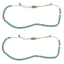 2X Bohemian Star Beads Stone Anklets for Women Vintage Woven Rope Pendant Bracelet Leg Anklet Beach Ankle Jewelry