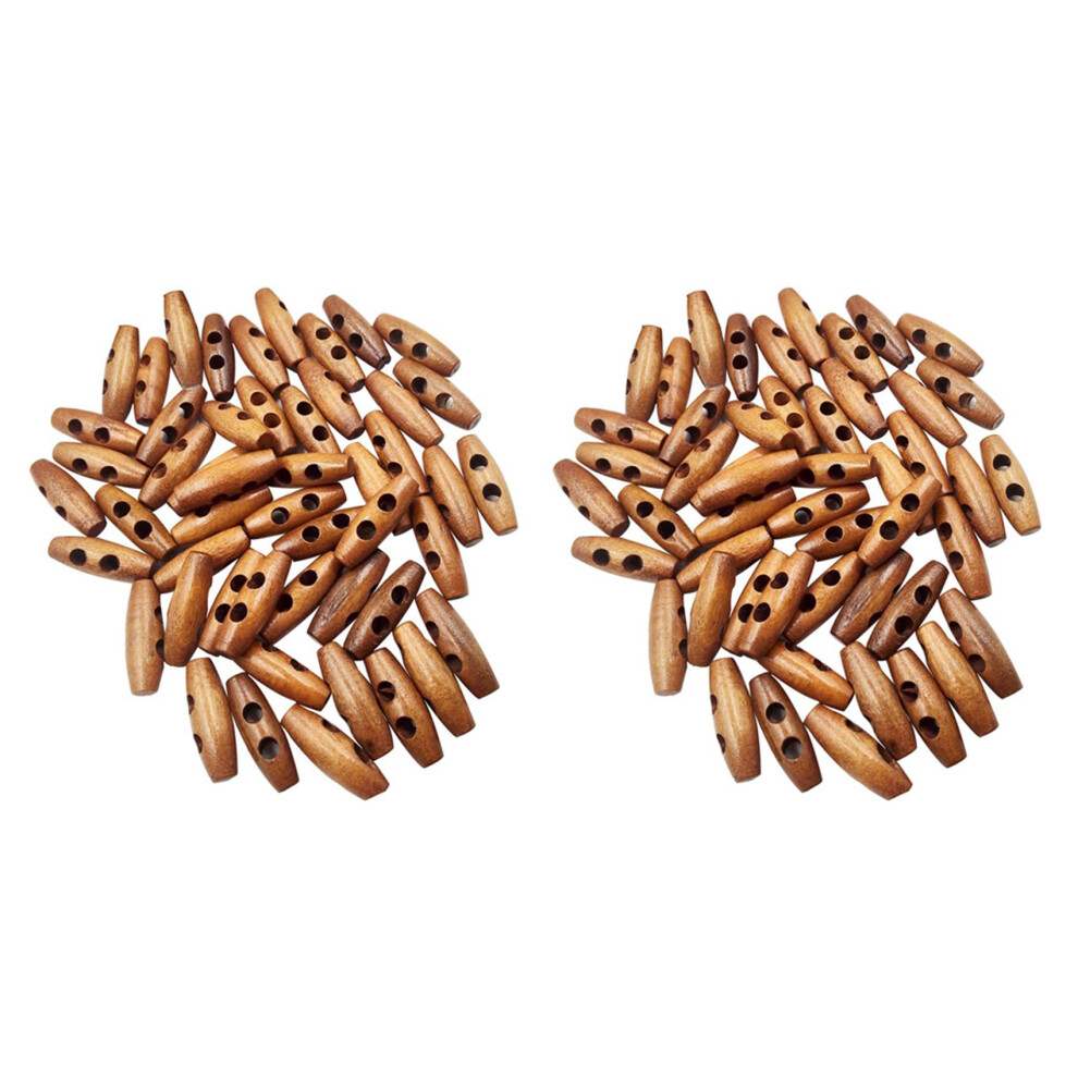 100 Pieces Olive Shape Wooden Toggles Buttons 2 Holes Sewing Buttons For Clothes Decor 6032592275300