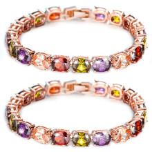 2X Linked Bangle Bracelet Cubic Zirconia Chain Fashion Women Gift Bridal, 18CM