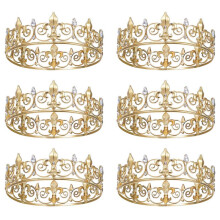 6X Koninklijke Koningskroon voor Mannen - Metalen Prinsenkronen en Tiara'S, Volledige Ronde Verjaardagsfeesthoeden, Middeleeuwse Accessoires (Goud)