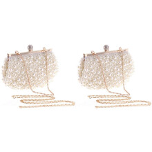 2X Evening Wedding Clutch Handbag Pearl Bag Dress Dinner Bag Small Purse Bridesmaid Handbag White