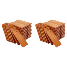 240PCS Wooden Tags Key Ring Blanks Rectangle Engraving Blanks Natural Wood Key Ring Tag for Keychain Wine Bottle