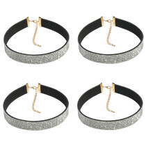 4X Women Velvet Full Diamond Crystal Rhinestone Choker Collar Boho Necklace Jewelry Silver