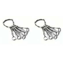 2X Fashion Personality Punk Skeleton Hand Bone Versatile Five-Finger Ring Bracelet Adjustable All-In-One Chain
