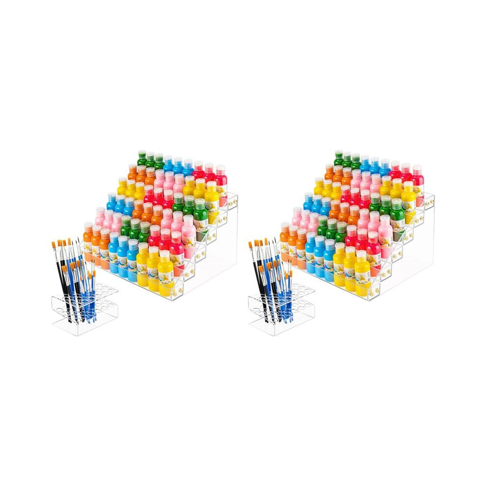 2X 6-Tier Acrylic Paint Storage Box, 24-Slot Paint Brush Holder for Storing 2 Oz Paint Bottles, Paint Tubes