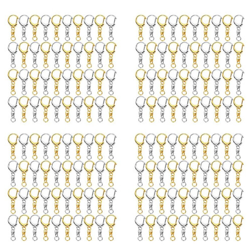 400 Piece D Hook Keychain Hardware with Jump Rings, Metal Split Key Ring Clips with Chain for  Charm Making DIY