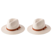 2X Nieuwe Natuurlijke Panama Zacht Gevormde Strohoed Zomer Vrouwen/Mannen Brede Rand Strand Zonnehoed Uv-Bescherming Fedora Hoed Beige