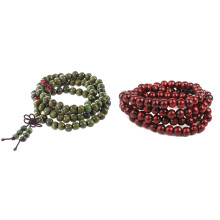 Olive Green Sandalwood Beads Buddha Buddhist Mala Stretch & Wooden Prayer Chain 108 Pcs Buddha Buddhist