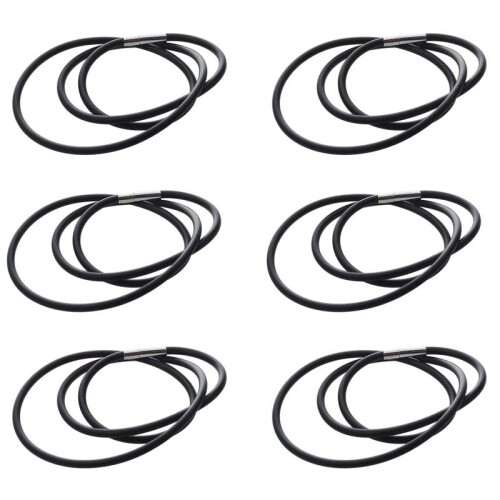 6X Colar de Cordão de Borracha Fashion de 19,75 Polegadas e 3 mm com Fecho de Aço Inoxidável - Preto