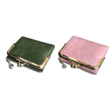 2Pcs Women'S Short Wallet Bifold Retro Multifunction Coin Purse with Zip and Kiss Lock - Green &