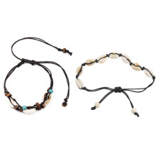 2 pcs Anklets for Women Shell Foot Jewelry Summer Beach Barefoot Bracelet Bohemian-Black & brown