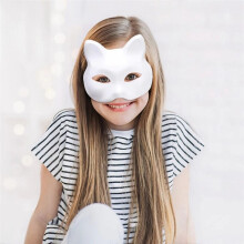 10PCS Therian Masks White Cat Masks Blank DIY Halloween Mask Animal Half Facemasks Masquerade Cosplay Party