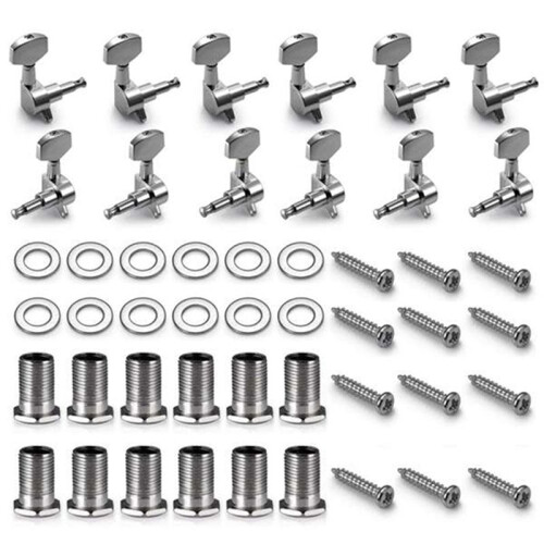12 Pack Acoustic Guitar Guitar Pins Tuner  Knobs (6 Left + 6 Right) Silver