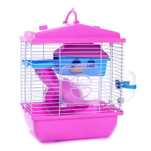 2 Pcs Pet Cage Hamster Cottage with Transparent Skylight Double Layer House for Golden Hamster Pet, Coffee &